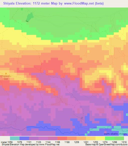 Shiyala,Zambia Elevation Map