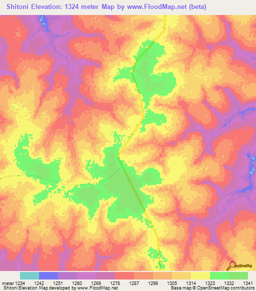 Shitoni,Zambia Elevation Map