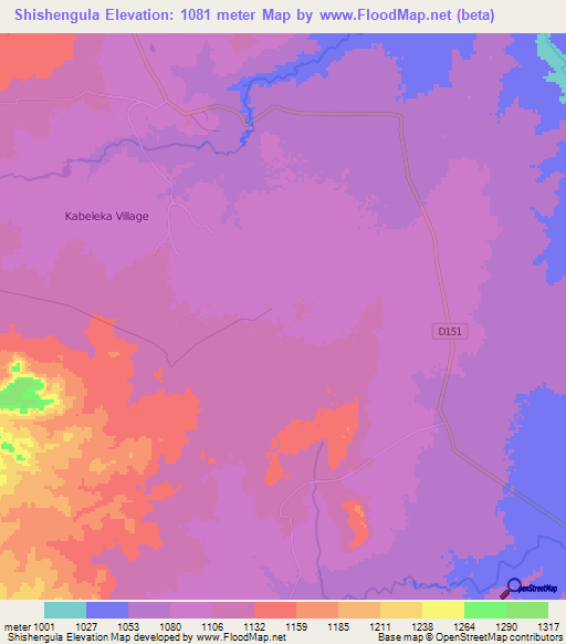 Shishengula,Zambia Elevation Map