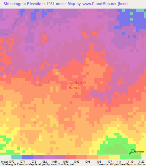 Shishengula,Zambia Elevation Map