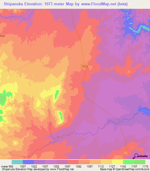 Shipanuka,Zambia Elevation Map