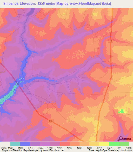 Shipanda,Zambia Elevation Map