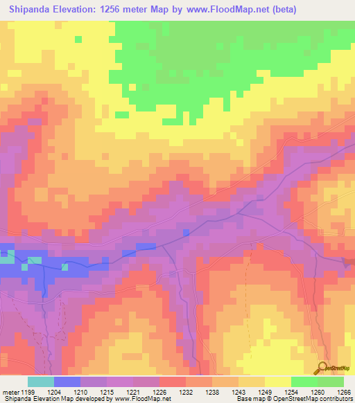 Shipanda,Zambia Elevation Map