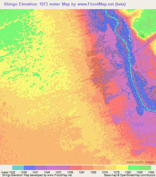 Shingo,Zambia Elevation Map