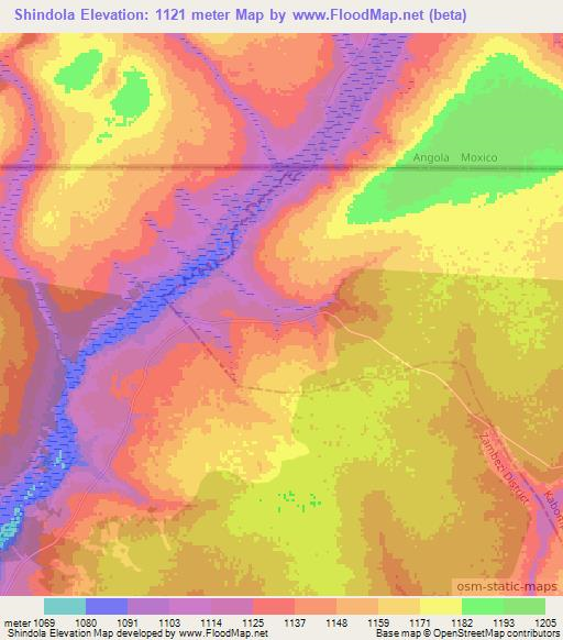 Shindola,Zambia Elevation Map