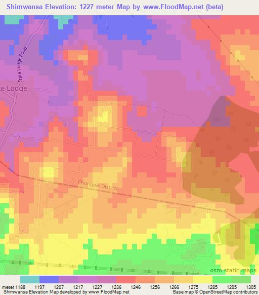 Shimwansa,Zambia Elevation Map