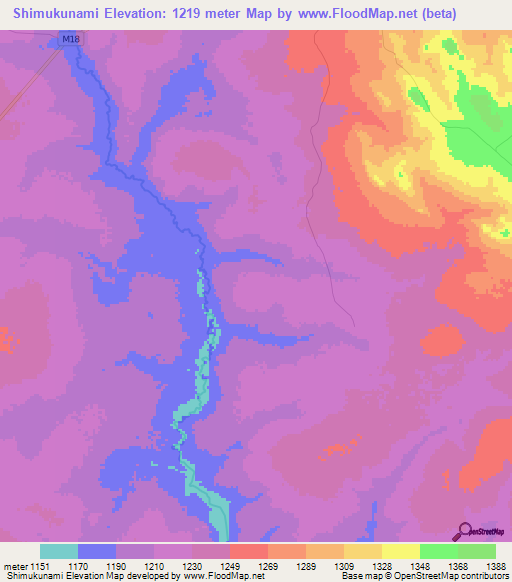 Shimukunami,Zambia Elevation Map