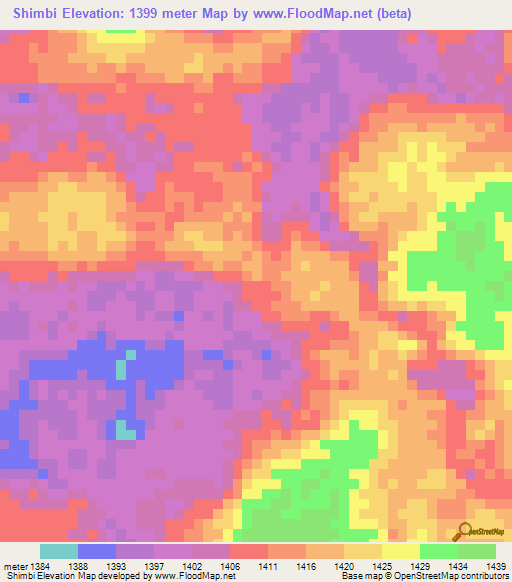 Shimbi,Zambia Elevation Map