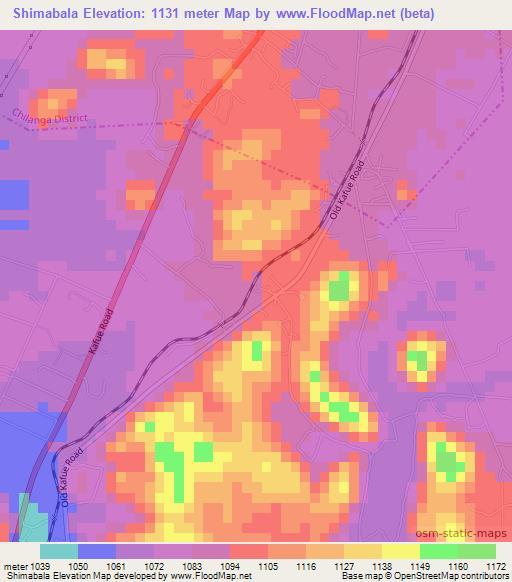 Shimabala,Zambia Elevation Map