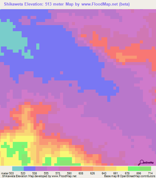 Shikaweta,Zambia Elevation Map