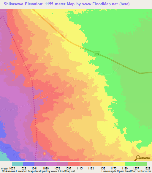 Shikasewa,Zambia Elevation Map