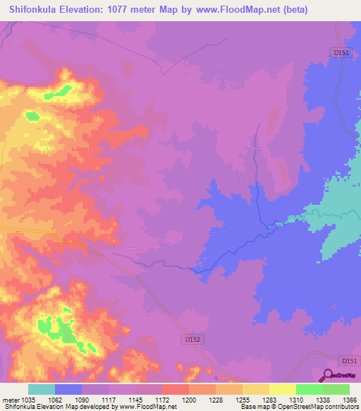 Shifonkula,Zambia Elevation Map