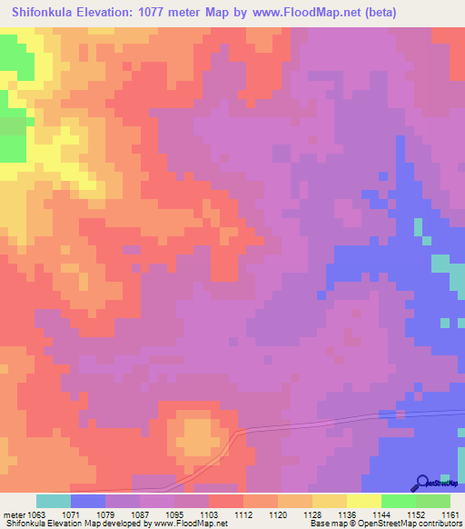 Shifonkula,Zambia Elevation Map