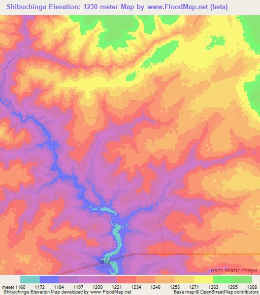 Shibuchinga,Zambia Elevation Map