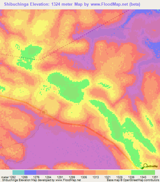 Shibuchinga,Zambia Elevation Map