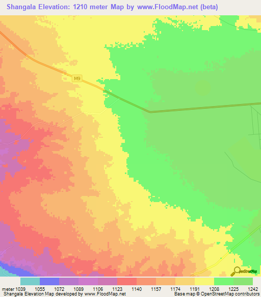 Shangala,Zambia Elevation Map