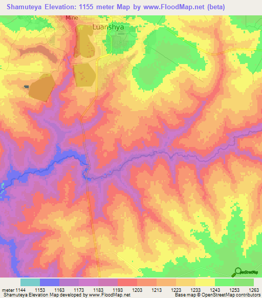 Shamuteya,Zambia Elevation Map