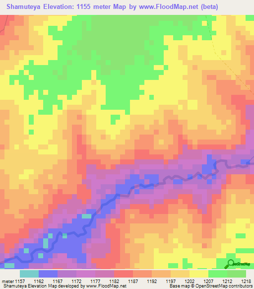 Shamuteya,Zambia Elevation Map