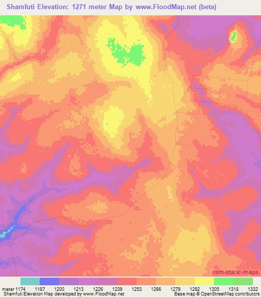 Shamfuti,Zambia Elevation Map