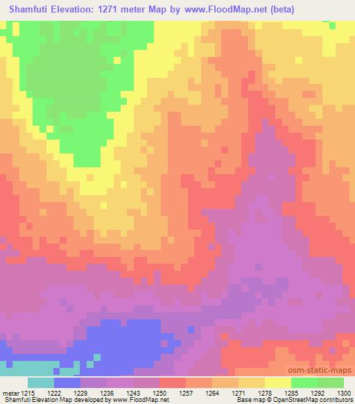 Shamfuti,Zambia Elevation Map