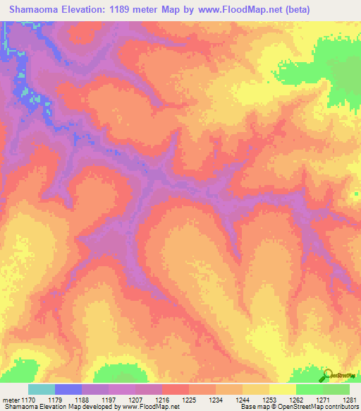 Shamaoma,Zambia Elevation Map