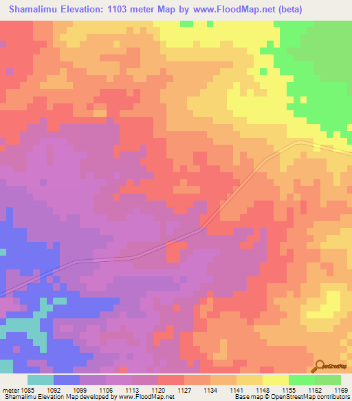 Shamalimu,Zambia Elevation Map