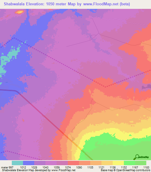 Shabwalala,Zambia Elevation Map