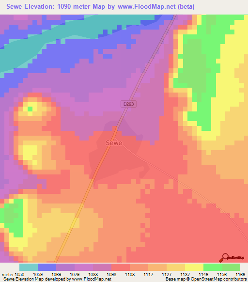 Sewe,Zambia Elevation Map