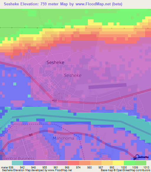 Sesheke,Zambia Elevation Map