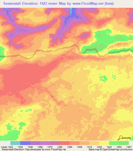 Sesamatali,Zambia Elevation Map