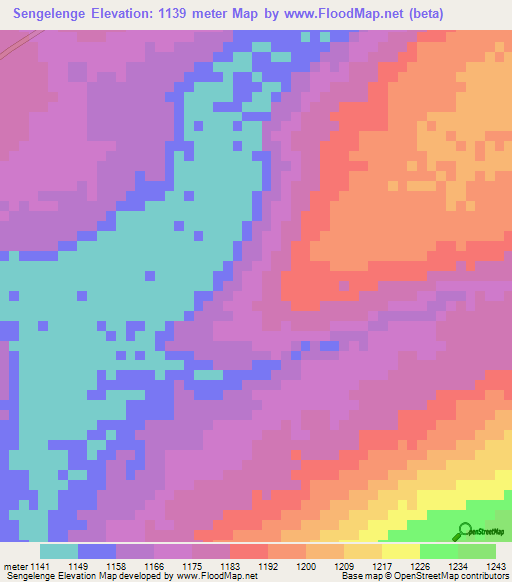 Sengelenge,Zambia Elevation Map