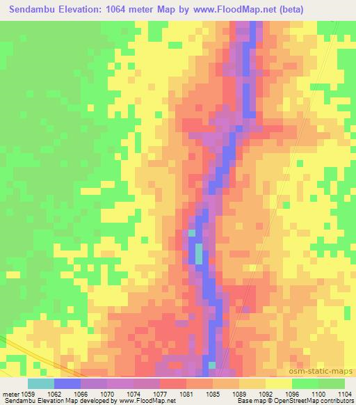 Sendambu,Zambia Elevation Map