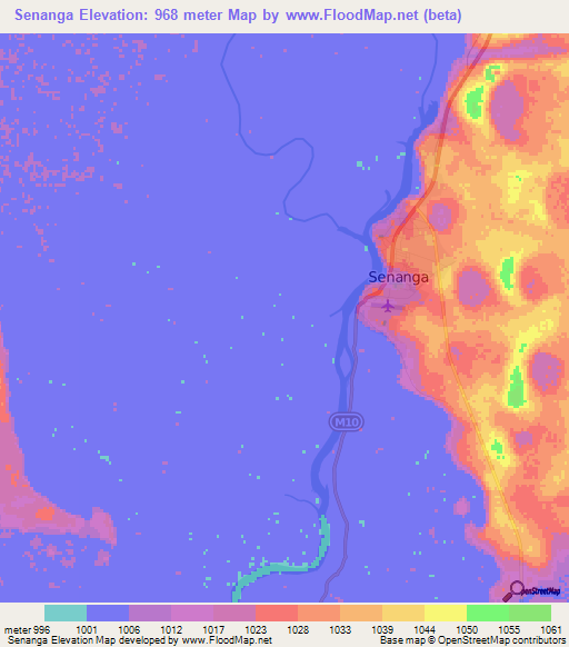 Senanga,Zambia Elevation Map