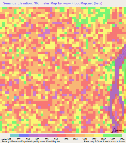 Senanga,Zambia Elevation Map