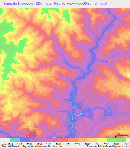 Sempala,Zambia Elevation Map