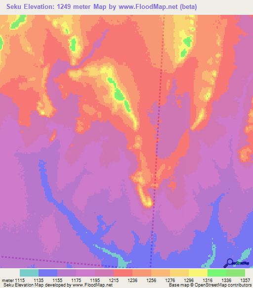 Seku,Zambia Elevation Map