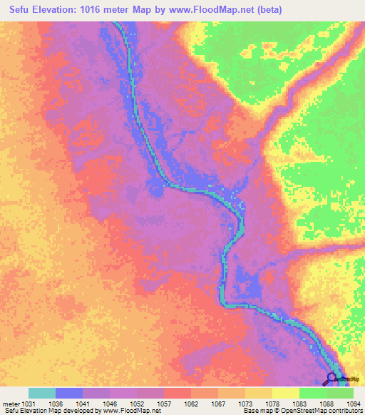 Sefu,Zambia Elevation Map