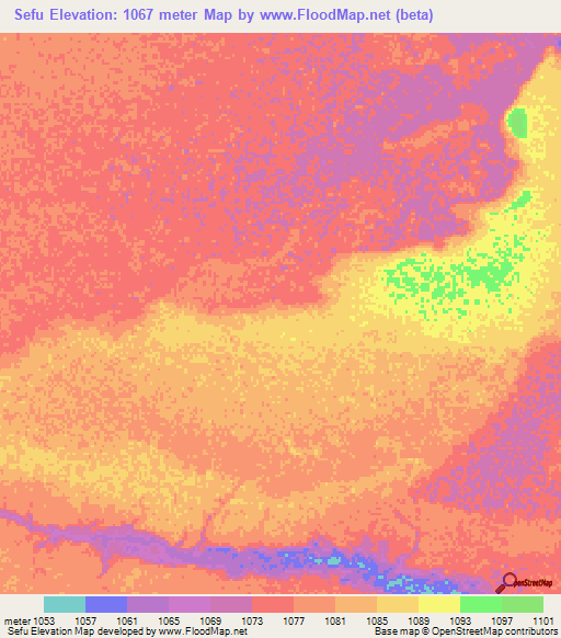 Sefu,Zambia Elevation Map