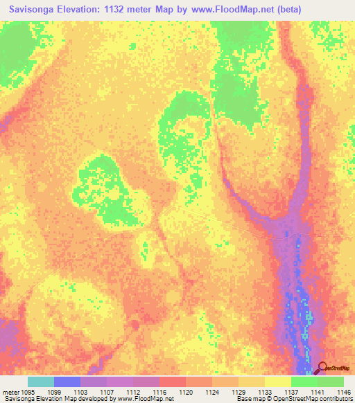 Savisonga,Zambia Elevation Map