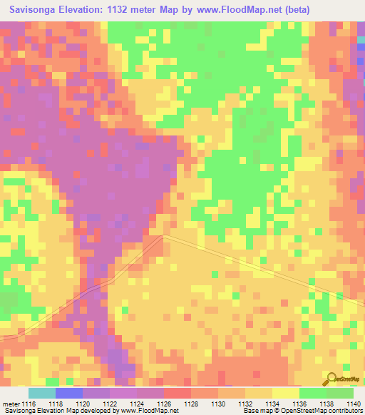 Savisonga,Zambia Elevation Map