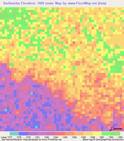 Savihemba,Zambia Elevation Map