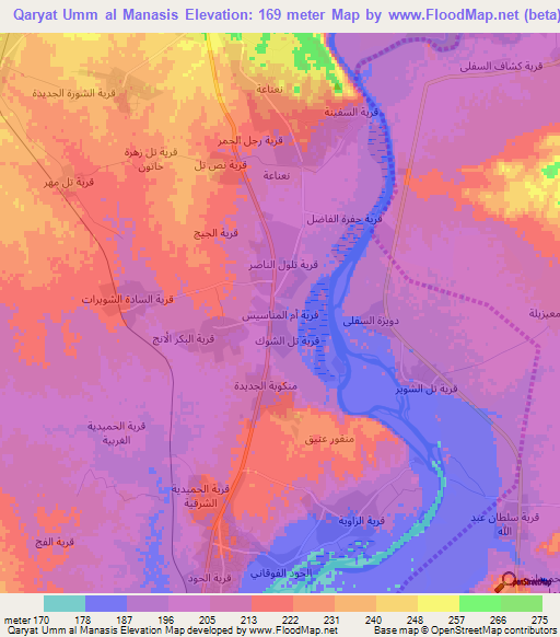 Qaryat Umm al Manasis,Iraq Elevation Map