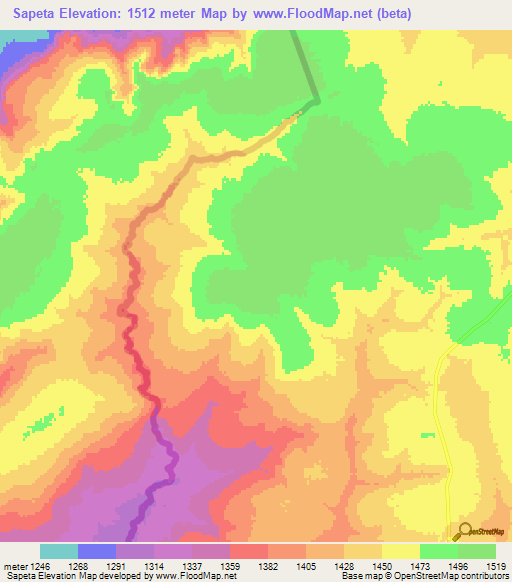 Sapeta,Zambia Elevation Map