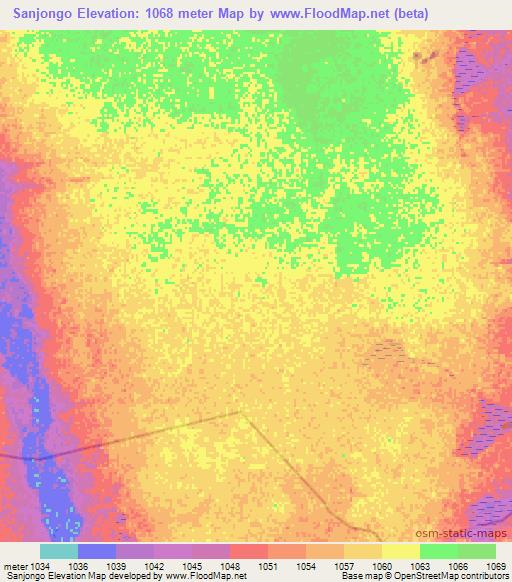 Sanjongo,Zambia Elevation Map