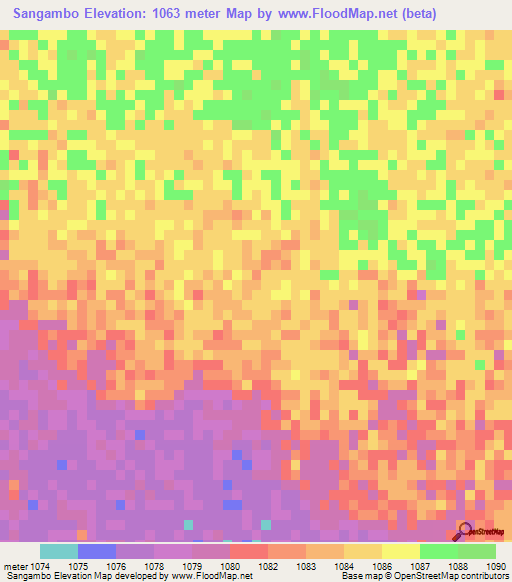 Sangambo,Zambia Elevation Map