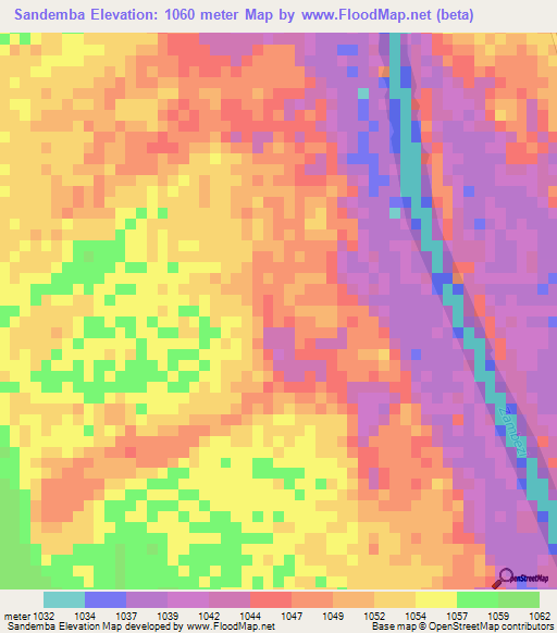 Sandemba,Zambia Elevation Map