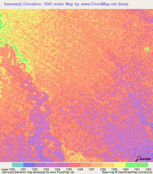 Samwanji,Zambia Elevation Map