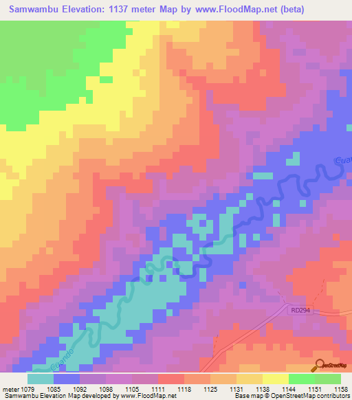 Samwambu,Zambia Elevation Map