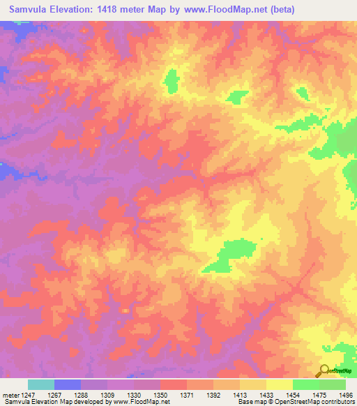 Samvula,Zambia Elevation Map