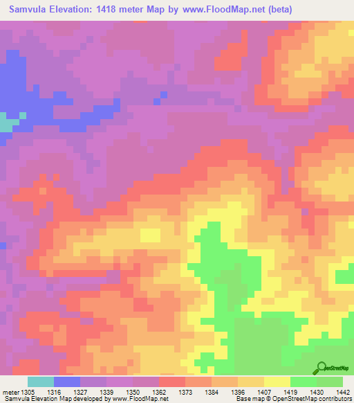 Samvula,Zambia Elevation Map